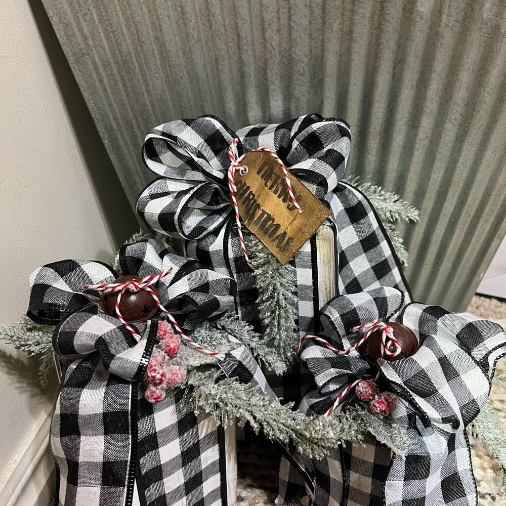 Black and White Plaid Holiday Gift Decor